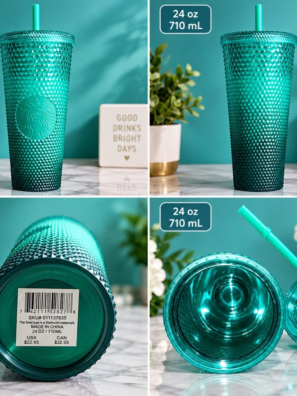 Starbucks Teal Ombre Studded 24 oz Reusable Tumbler with Straw